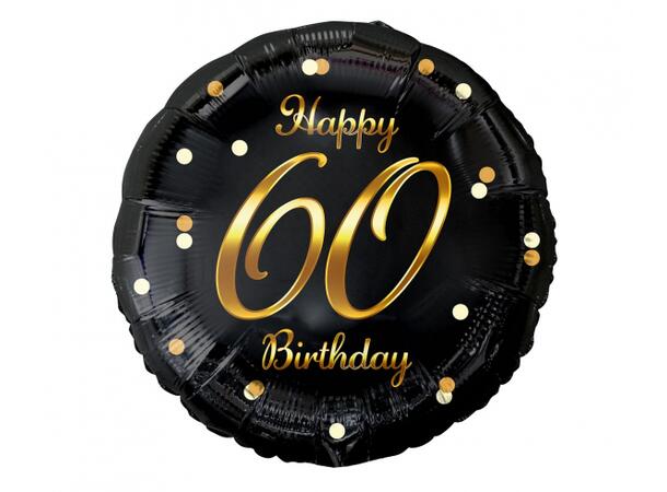 B&C Ballong Happy 60 år sort/gull 45cm Selvlukkende folie Til luft/helium 