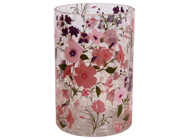 Lysglass krakkelert rosa blomst 10x15cm 